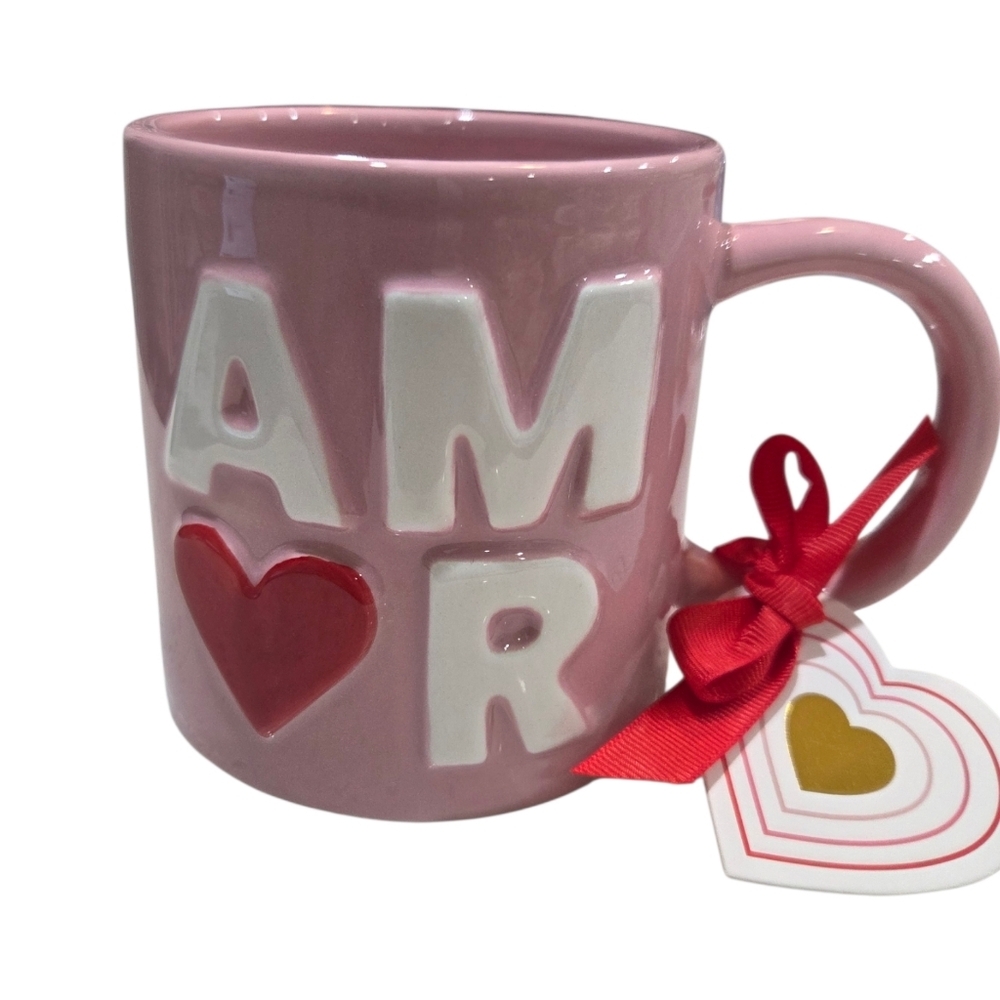 💕▪️Sunday Morning ▪️ AMOR 'Pink Ceramic Mug with Heart Design